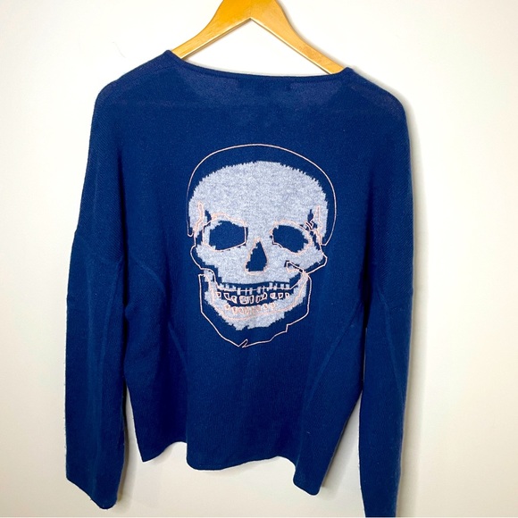 Blue 360 SKULL Cashmere Tir Front Sweater w/Skull Intarsia on back Women’s Sz S - Picture 3 of 12